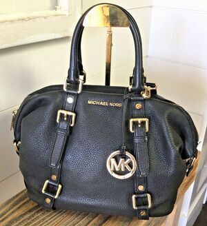 Michael Kors Bedford Belted Black Bag Purse Pebbled Leather Shoulder Tote